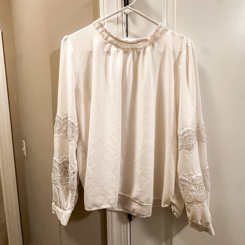 LOFT Ivory Lace Sleeve Blouse